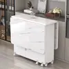 Mesa de jantar dobrável para uso doméstico, adequada para espaços pequenos, móvel com rodas, retangular, ultrafina, mesa de jantar multifuncional para salas de jantar e dormitórios