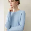 Camada base de malha de cashmere 100% de três fios com gola redonda para mulheres, suéter de manga longa, caimento solto, versátil, quente, com mangas raglã