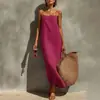 Moda Femenina Europea y Americana Verano 2026 Nueva Llegada Transfronteriza: Vestido Casual de Color Sólido sin Mangas con Cuello Cuadrado Estilo Resort