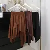 Estilo agridulce Feiyuan con cinturón, falda irregular de color liso para mujer, nuevo modelo de principios de otoño en color café Maillard, minifalda de gamuza