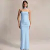 Vestido Formal Elegante Primavera/Verão, Decote Halter Sexy, Sem Alças, Franzido, Estilo Europeu e Americano, Slim Fit, Costas Nuas, com Fitas, Atacado