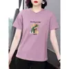 Nova Camiseta Feminina de Manga Curta, Tamanho Grande, Caimento Solto, Versátil, Emagrecedora, Rejuvenescedora, Casual, Fashion, Top com Gola Redonda para o Verão