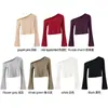 Camiseta Asimétrica de Hombro en Lyocell para Mujer, Otoño 2026, Tendencia Irregular Off-Shoulder Holgada Corta Cropped Manga Larga