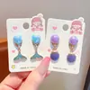 Estilo océano cola de sirena concha estrella de mar aretes para niños sin perforación orejas niñas colgante de perla a prueba de dolor lindos aretes