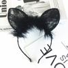 Diadema japonesa linda de felpa con orejas de gato de encaje, ropa interior para mujer, diadema de moda con plumas decorativas y orejas de conejo para atar el cabello