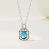 Collar francés vintage de aguamarina para mujer, completamente incrustado de diamantes, colgante de terrón de azúcar, accesorio de cadena para clavícula versátil de lujo ligero