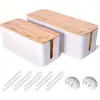 Caixa de Fios Criativa Simples para Mesa com Tampa de Madeira de Bambu Caixa de Fios Placa de Patch Caixa de Armazenamento Caixa de Armazenamento para Fios e Carregadores