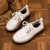 Transfronterizo Tallas Grandes Otoño 2026 Nuevo Punta Redonda Zapatos Pequeños de Cuero para Mujer Moda Europea Americana Suela Gruesa Aumentadores de Altura Mocasines En Stock