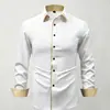 Camisa Masculina Casual de Manga Longa com Cor Contrastante Amazon Business Sem Amassar Elasticidade em Quatro Direções Confortável Tecido Micro-Elástico