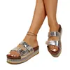 Sandalias de Playa Transfronterizas de Doble Hebilla Verano 2026 Talla Grande Comercio Exterior Suela de Cuerda de Cáñamo Estilo Étnico Sandalias sin Cierre en Stock