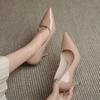Zapatos de Cuero Pequeños con Falda, Talla Grande Nude Punta Afilada Tacones Altos para Mujer 2024 Primavera y Verano Nuevo Estilo Tacones de Aguja 10cm Flats Brillantes