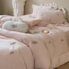 Inverno Engrossado Estilo Coreano Creme Veludo Leite Conjunto de Quatro Peças Estilo Princesa Bordado Plissado Renda Roupa de Cama Quente