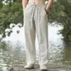 Pantalones de Lino para Hombre Estilo Retro Chino Pantalones Rectos Holgados Finos de Verano para Hombre Algodón y Lino Pantalones Casuales de Moda