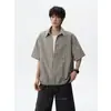 Camisa a cuadros de manga corta de dos piezas de imitación caqui para hombre, estilo retro americano de verano, camisa casual holgada de media botonadura