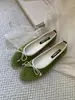 Versión de piel de oveja ~ Aumento interno de altura de 4 cm zapatillas de ballet para mujer, combinadas con faldas, zapatos Mary Jane de hada color verde terciopelo estilo francés