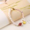 Pulsera de Perlas de Agua Dulce con Puntadas de Cristal Rosa, Cristal de Fresa Natural, Cuenta Superior, Etiqueta Colgante de Flor de Durazno, Granate, Anillo Sencillo