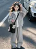 Conjunto Informal de Terciopelo para Niña Grande de Invierno Ropa Infantil Niñas Sudadera con Capucha Pantalones Informales Ropa Deportiva Conjunto de Dos Piezas