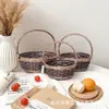 Cesta de mimbre tejida para almacenamiento de frutas y verduras, cesta de picnic de ratán hecha a mano, cesta de regalo, venta al por mayor