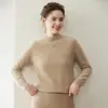 Suéter de Cachemir 100% Puro Otoño/Invierno para Mujer, Grosor Medio, Cuello Semi Alto, Jersey de Manga Raglán, Versátil, Cálido, Capa Base Superior