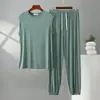 Conjunto de Dos Piezas para Hombre de Modal con Cuello Alto y Pantalones de Linterna, Traje de Casa Casual Delgado Suelto de Verano Tallas Grandes