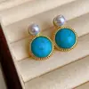 Luxo Leve, Exquisito e de Alto Padrão Zircônia Turquesa Colar com Pingente Brincos Design de Nicho Brincos Corrente para Clavícula Conjunto