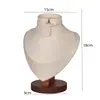Soporte de Exhibición para Collares de Madera Maciza Color Nogal, Maniquí de Cuello, Soporte para Colgantes y Joyería, Soporte para Joyería de Cuello de Retrato, Superficie de Terciopelo de Cuero, Blanco y Negro