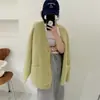 Nuevo Suéter Cardigan de Punto Waffle Color Sólido Cuello en V Estilo Coreano Holgado Estilo Perezoso con Bolsillo Grande para Mujer Otoño e Invierno