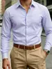 Camisa de Manga Larga Rayada Casual de Negocios para Hombre Nueva Camisa Elástica en Cuatro Direcciones