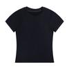 Camiseta Casual Americana de Ombro Feminina Manga Curta 2024 Nova Slim Coreana Decote Redondo Fio Algodão Bm Base Top
