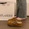 Outono/Inverno 2026 Novo Versátil Birkenstock Feminino Roupa Exterior Bordado Fogos de Artifício Pessoa Preguiçosa Solado Grosso Slip-on Bico Fechado Birkenstock Meia-chinelo