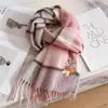 Cachecol Espesso Xadrez de Lã Pura para Casal, Bordado Tridimensional Casual de Pônei de Ano Novo, para Presentes