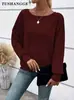 2025 Roupas Femininas Transfronteiriças Europeias e Americanas Site Independente da Amazon Outono e Inverno Nova Blusa Camiseta de Gola Redonda com Costela e Manga Morcego para Mulheres