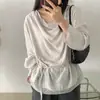 Camisa de Estilo Perezoso con Cuello Drapeado de Encaje y Cordones en la Cintura, Estilo Francés, para Mujer, de Dongdaemun, Corea del Sur