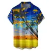 Camisa Masculina Europeia e Americana Transfronteiriça Nova de Verão com Estampa Digital 3D Havaiana Casual de Manga Curta com Lapela Roupa Masculina