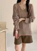 Suéter de Punto de Manga Larga con Cuello en V Estilo Perezoso Nuevo Primavera 2026 para Mujer, Suave y de Corte Holgado, Jersey Casual Adelgazante Tendencia