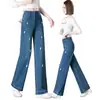 Jeans de mujer bordados y adornados con pedrería, nuevo estilo otoño 2026, pantalones de pierna ancha de corte slim, pantalones rectos de cintura alta que estilizan