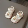Sandalias Lindas para Niños Verano Zapatos para Bebés y Niños Pequeños Decoración de Flores Velcro Suela Suave Antideslizantes Sandalias Casuales