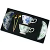 Conjunto de café de cerâmica requintado de luxo leve de alta qualidade, conjunto de caixa de presente de xícara de café vintage de porcelana de osso de alto valor, presente de casamento