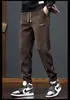 Pantalones Jogger Casuales para Hombre, Corte Slim, Marca de Moda, Forro Polar Cálido para Otoño e Invierno, Pana, para Trabajadores de la Construcción, Ropa para Exteriores