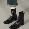 Primer Encuentro Ji Botines de Tobillo de Tacón Alto para Mujer 2026 Otoño/Invierno Nuevos Botas Martin de Punta Cuadrada Francesas Pequeñas con Tacón Grueso Botas Adelgazantes