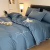 Lujoso juego de cama de cuatro piezas de algodón puro de fibra larga de Xinjiang de 60 hilos, funda de edredón bordada 100% algodón, sábana para dormir sin ropa, sábana bajera, productos de ropa de cama