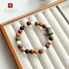 Pulsera de Madera Natural Dieciocho Semillas Hilo de Mano Hecha de Madera Original Estilo Étnico para Mujer Cuentas de Muchos Tesoros Wenwan Cuentas Budistas Cuentas de Oración Mano