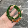 Nuevo Pulsera de Estilo Chino Imitación Jade Verde para Mujer, Pulsera Doble Círculo Imitación Ágata Atrae Fortuna, Joyería Retro Estilo Chino para Mujer