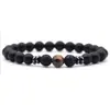 Venta caliente transfronteriza Europa y Estados Unidos 8mm piedra volcánica natural esmerilada ojo de tigre lapislázuli cuentas para hombres y mujeres pulsera de mano al por mayor