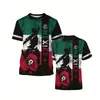 Patrón de Bandera y Escudo de Armas de México Impresión Digital 3D Transfronterizo Nuevo Camiseta de Manga Corta con Cuello Redondo para Hombre Venta Directa de Fábrica