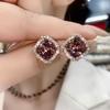 Aretes de Cristal Púrpura Diamante Aguja de Plata Exquisitos Versátiles Elegantes Aretes Diseño Nicho Japonés y Coreano Aretes Geométricos