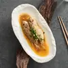 Prato de Jantar Cerâmico Queimado em Forno de Fábrica, Prato para Peixe, Prato de Servir, Prato para Peixe Cozido no Vapor, Prato Oval Criativo com Padrão de Pedra, Prato para Salteados