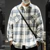 Camisa Xadrez Masculina Primavera & Outono Nova Estilo Japonês Bordada Manga Longa Solta Retrô Casal Tendência Marca Jaqueta Casual