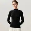 Suéter slim fit 100% lã pura com gola semi-alta para mulheres, nova malha básica de cor sólida com mangas compridas para outono e inverno, elegante suéter para o trabalho