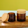 Tapa de Madera de Bambú Personalizada Botella de Vidrio Marrón para Crema de Ojos/Crema Mascarilla 5-100g Botella Vacía Portátil a Prueba de Luz